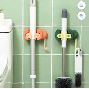 Two New Bathroom Mop Hanger Clamps Grip Mop Nonslip Hangers Self Mop Holder